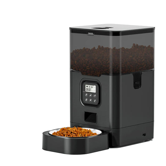 4L automatic kibble dispenser, controlled via the Tuya app, WiFi, voice control and meal programming.